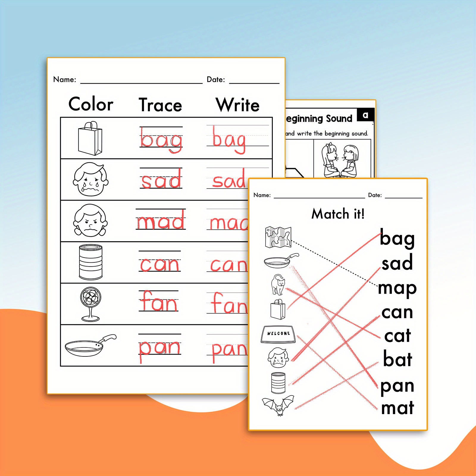 1pc Educational Activity Book Learn words for Children: lmprove Learning Ability with Letters