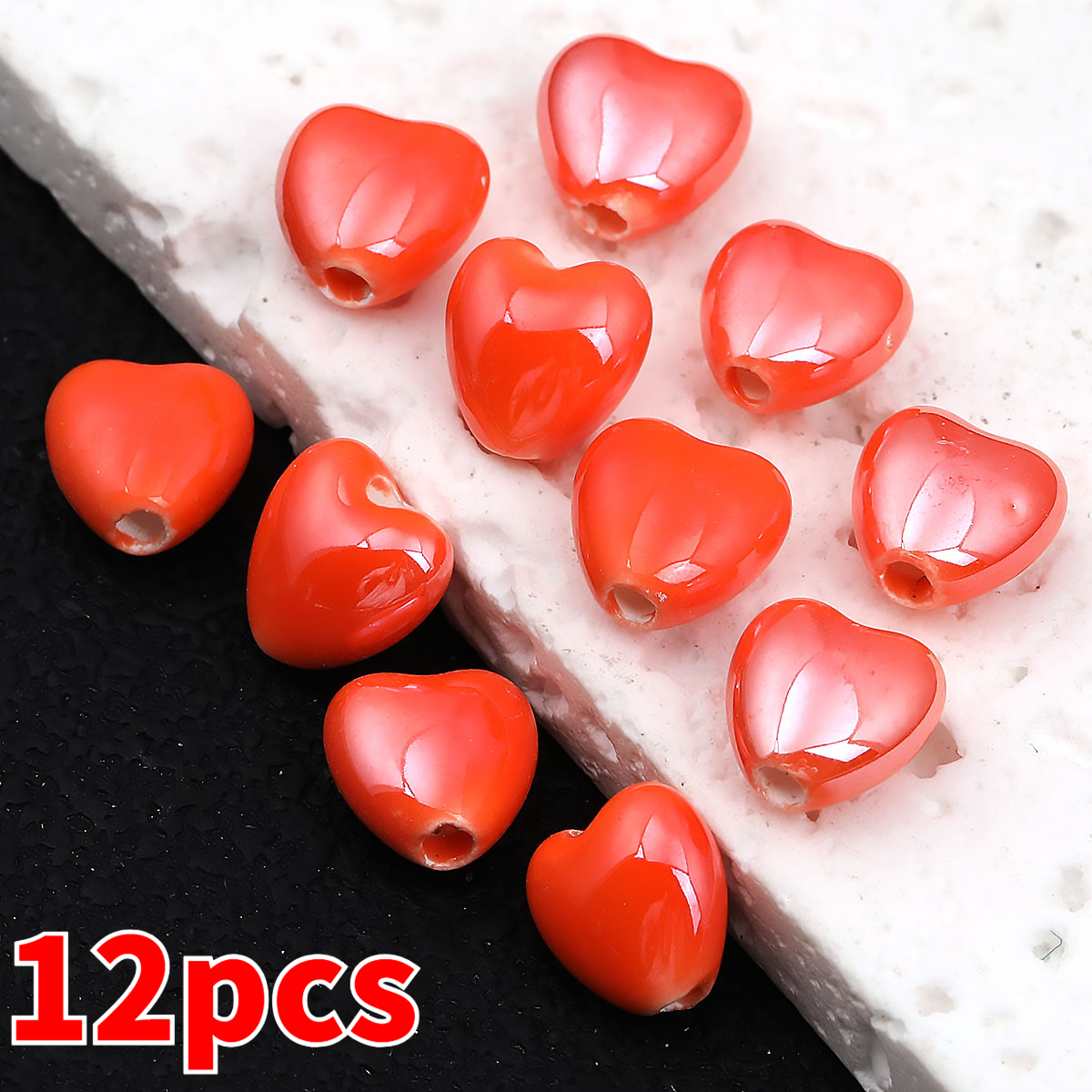 12pcs Heart-Shaped Ceramic Beads for DIY Jewellery Making