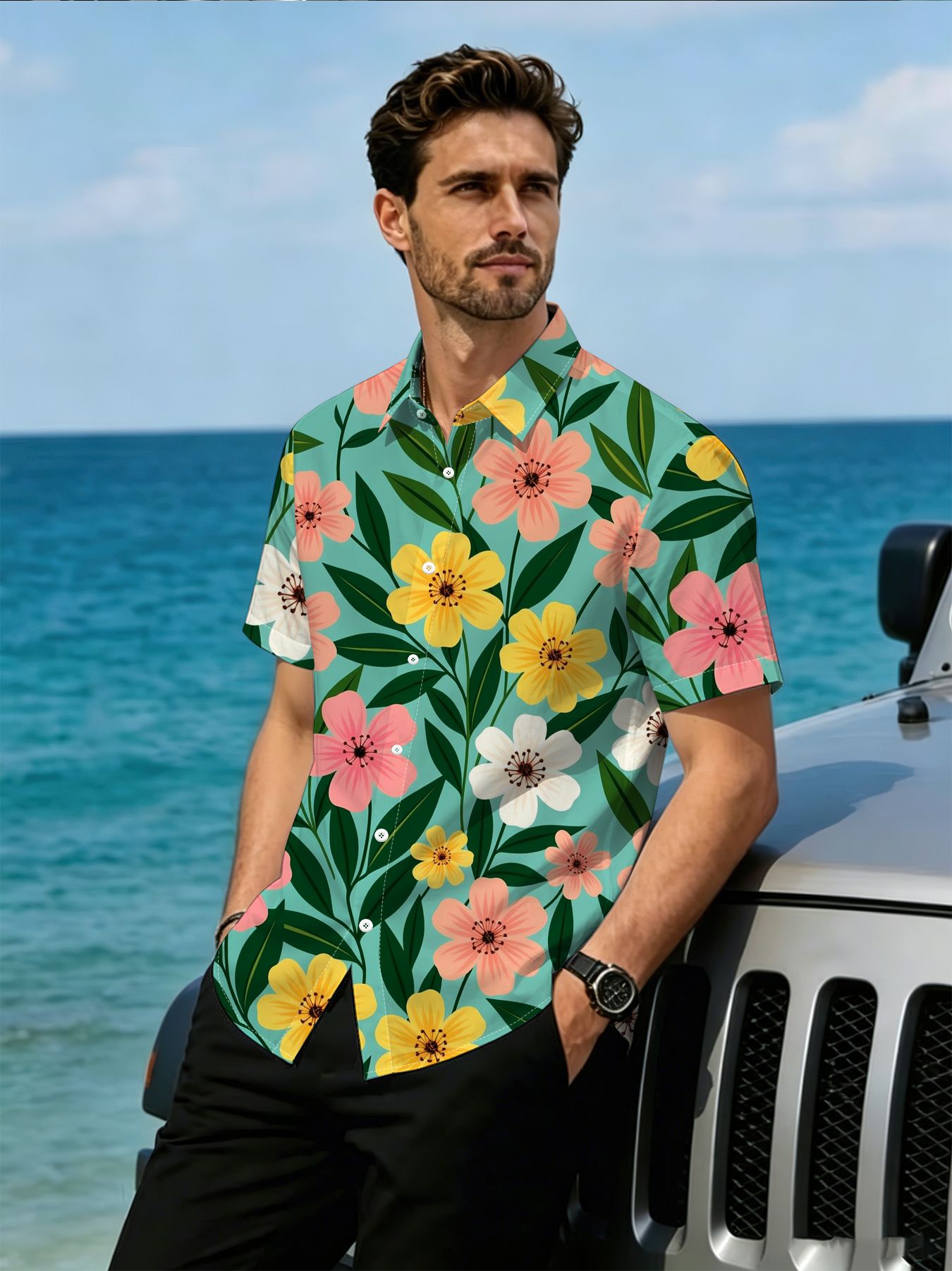 mens retro 3d printed pattern   floral   shirt short sleeve hawaiian shirt