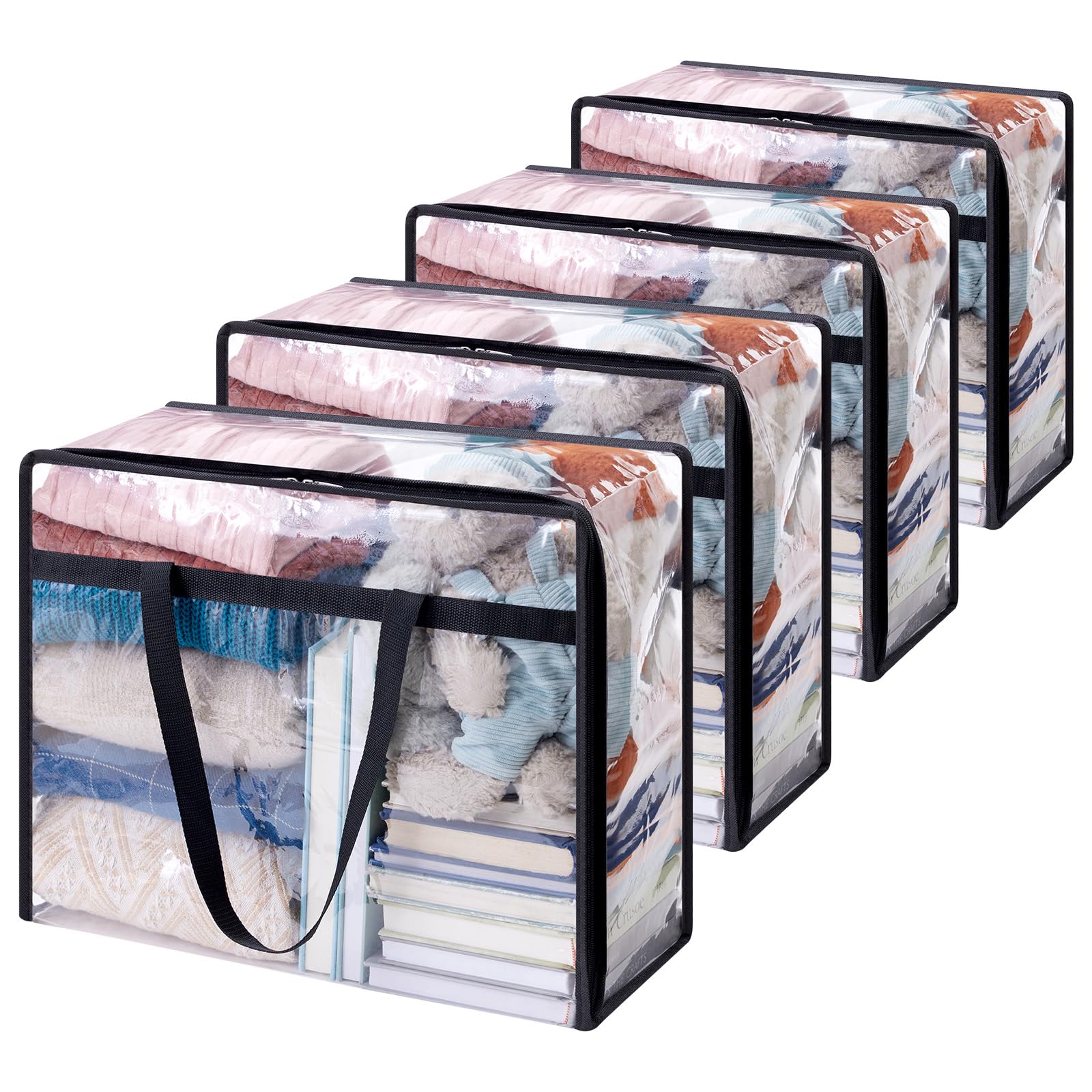 TEMU 4pcs Heavy-duty Clear Plastic-like Vinyl Storage Bags With Black Zipper Closure - 10.57gal Large Capacity Foldable Moving & Organizers For