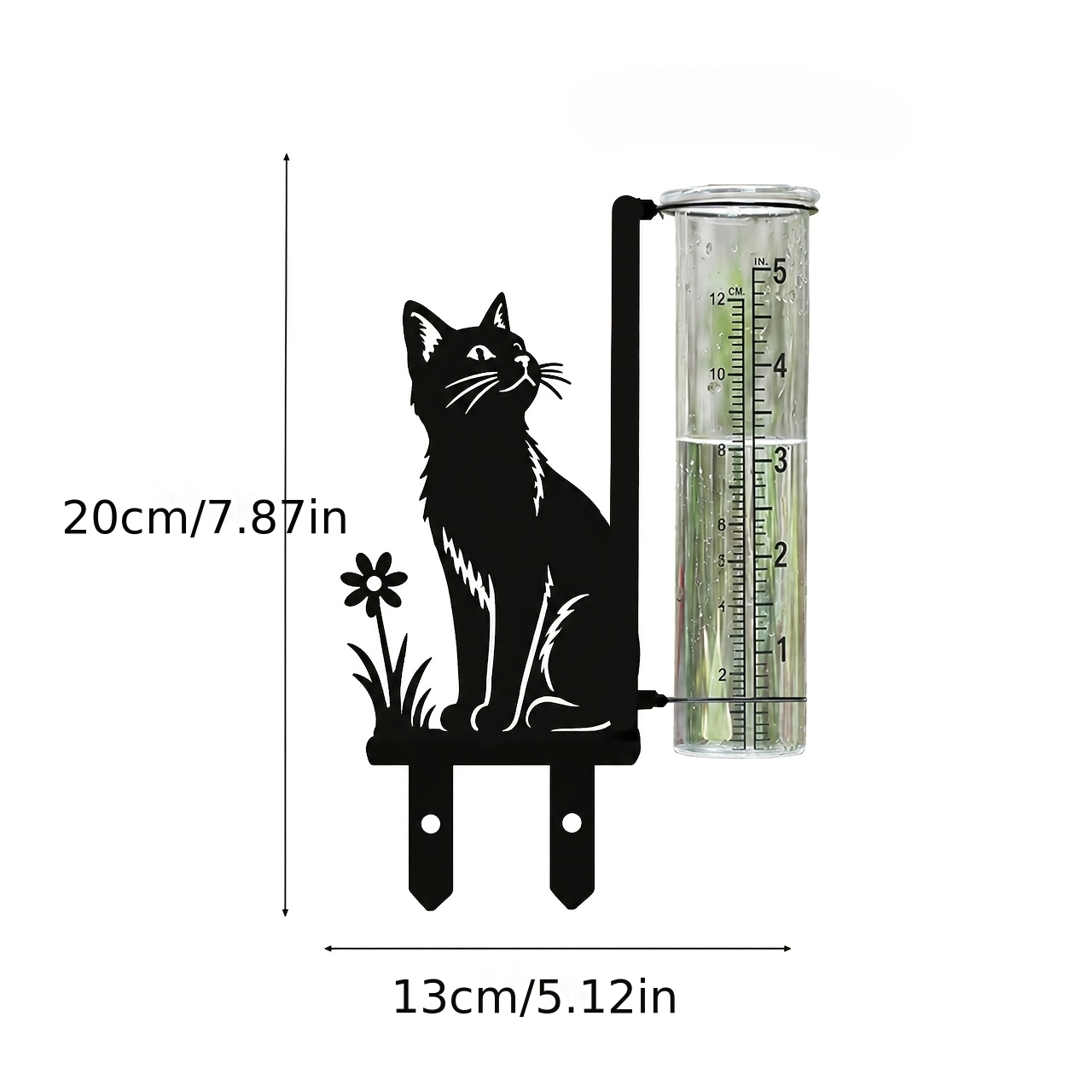 TEMU 【2D Plat】 [2D Plat] 1pc Jauge de pluie en fer noir de chat, idéale pour de en plastique dans le jardin extérieur, motif élégant de silhouette de