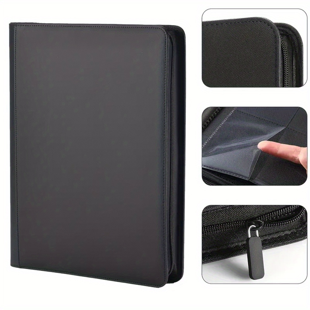 TEMU Pu Card Collection Book Large Capacity With 288 Pockets 16 Pages Zipper Long- Storage For Sports & Trading Cards, Secure Storage Case With Clear