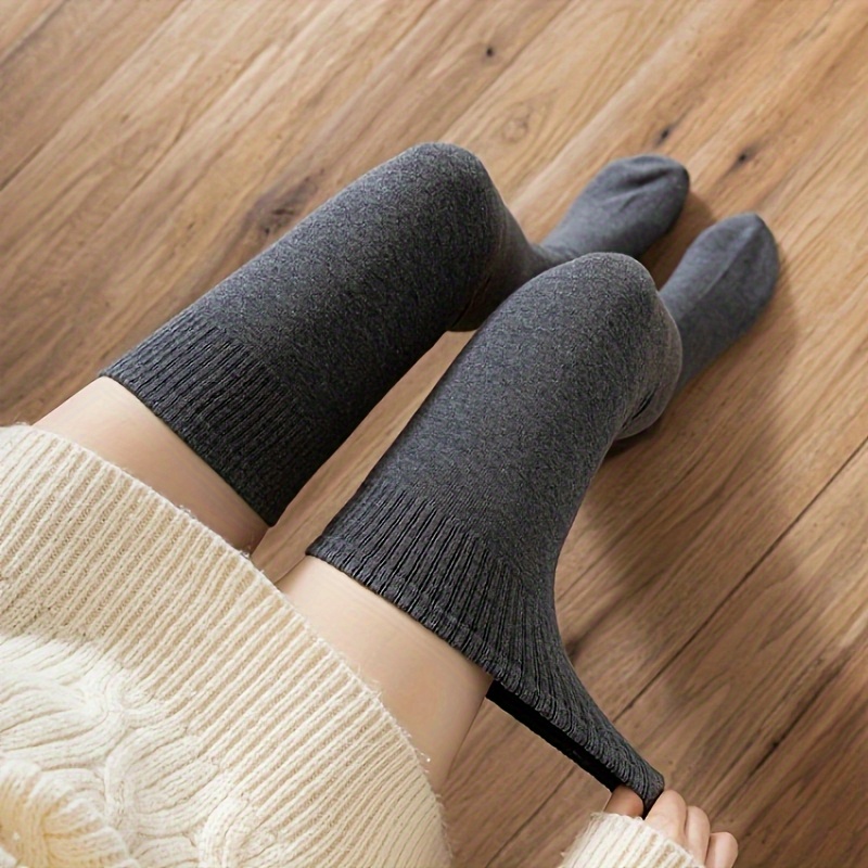 Plus Size Elegant High Tube Socks, Women's Non-slip Solid Color Comfortable Versatile Over-the-knee Long Socks For Autumn And Winter