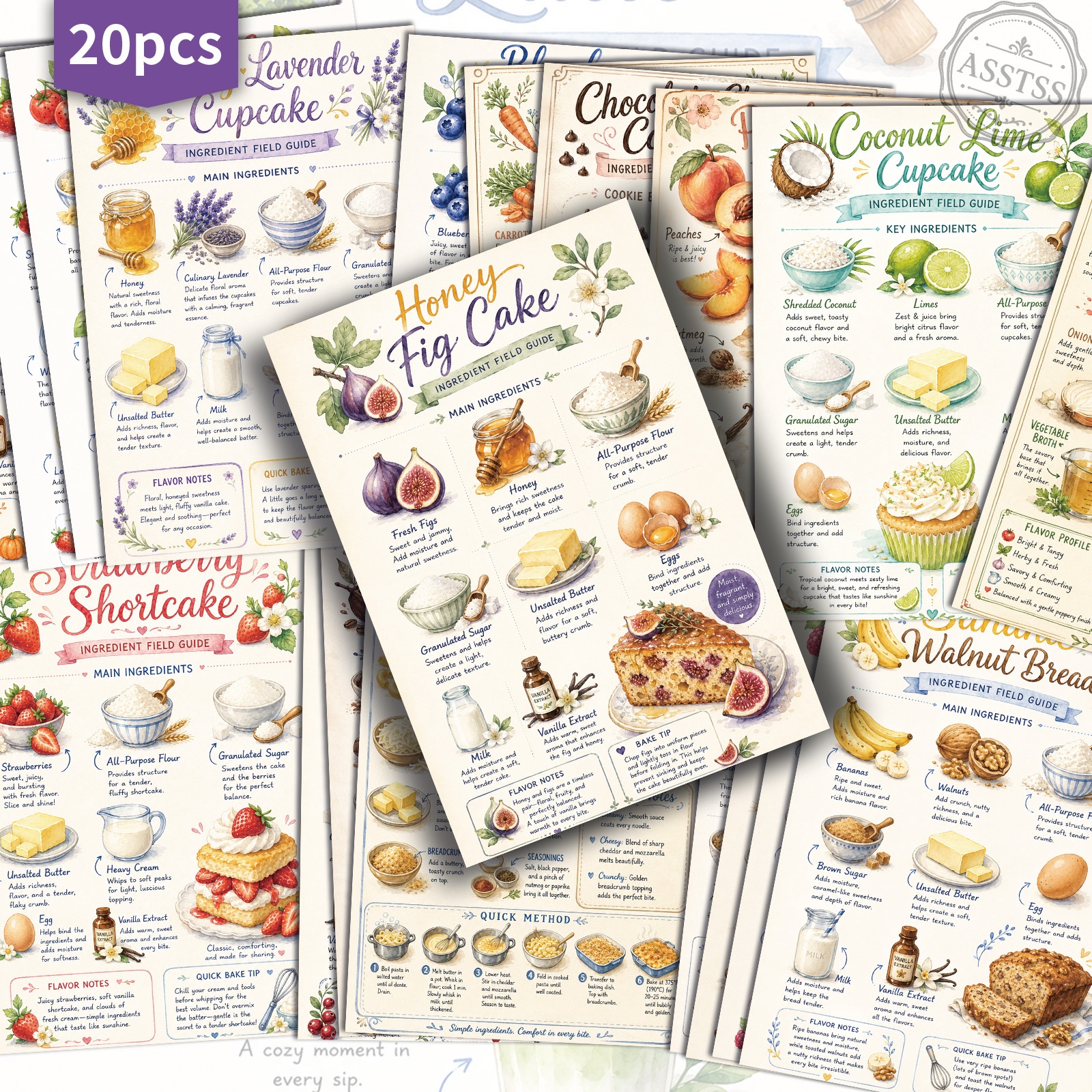 TEMU Lot de 20 cartes postales de recettes vintage ASSTSS - 4X6 pouces, fournitures de journal rétro, illustrations classiques, cartes de peinture