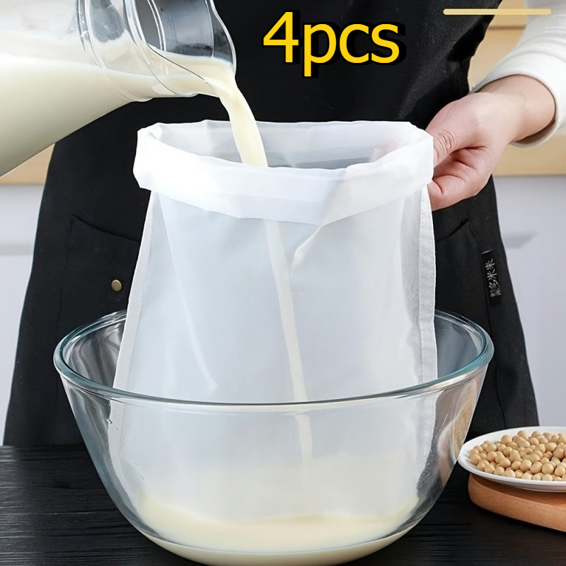 TEMU 4pcs Reusable Filter Bags With Mesh Suitable For Cooking, Baking, Cheese Making, Wine Straining & Yogurt Production - Plastic Food-safe Suitable