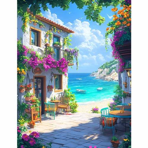 professional art use diy by numbers for adults frameless suitable for beginners a beautiful seaside street pre printed numbered canvas with paints chemicals 16x20inch relaxing creative gift for home decor women men