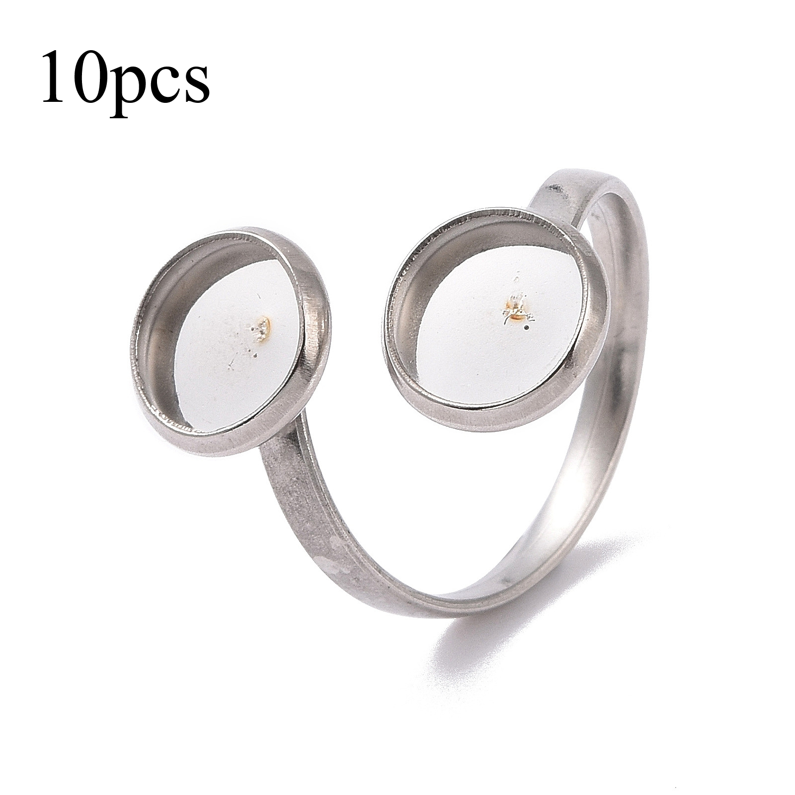 TEMU 2d Flat, 10pcs 201 Stainless Steel Open Cuff Ring Findings, Pad Ring Setting, Flat Round, Tray: 8mml, Used For Ring Making Materials Small