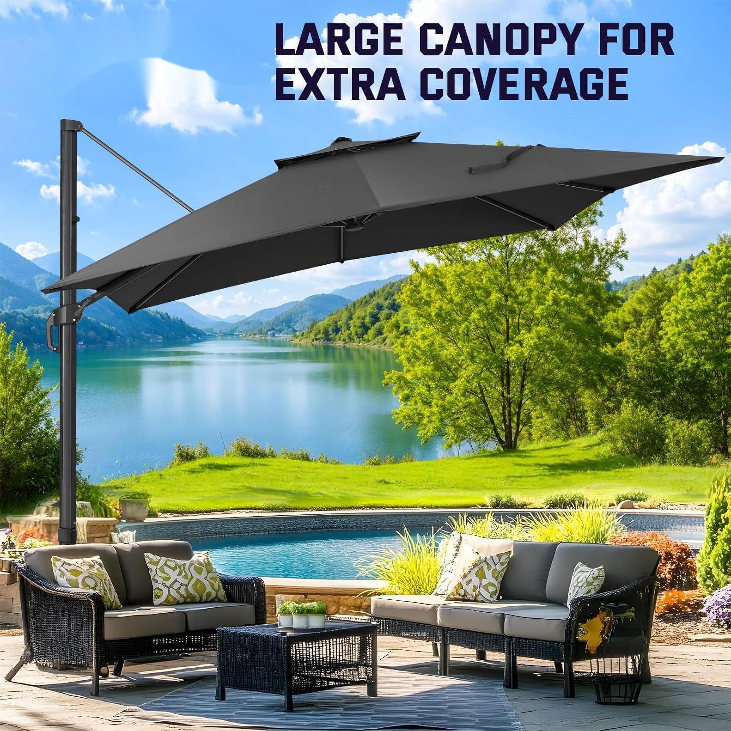 10ft Heavy-Duty Outdoor Cantilever Parasol with, Large Rectangular Offset Umbrella - 360° Rotating Canopy, Tilt Mechanism & Heavy-Duty Aluminum Frame for Patio, Deck, Balcony, Pool (Compatible with most roofs)