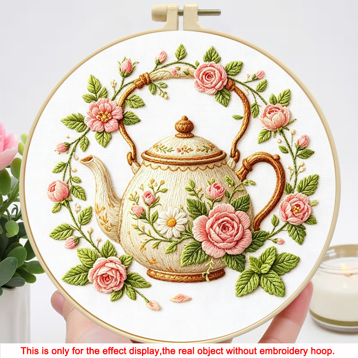 TEMU 1 Set Of Floral Teapot Floral Tea Party Themed Diy Embroidery Kit, Suitable For Adult Beginners And Diy Embroidery Enthusiasts. Includes