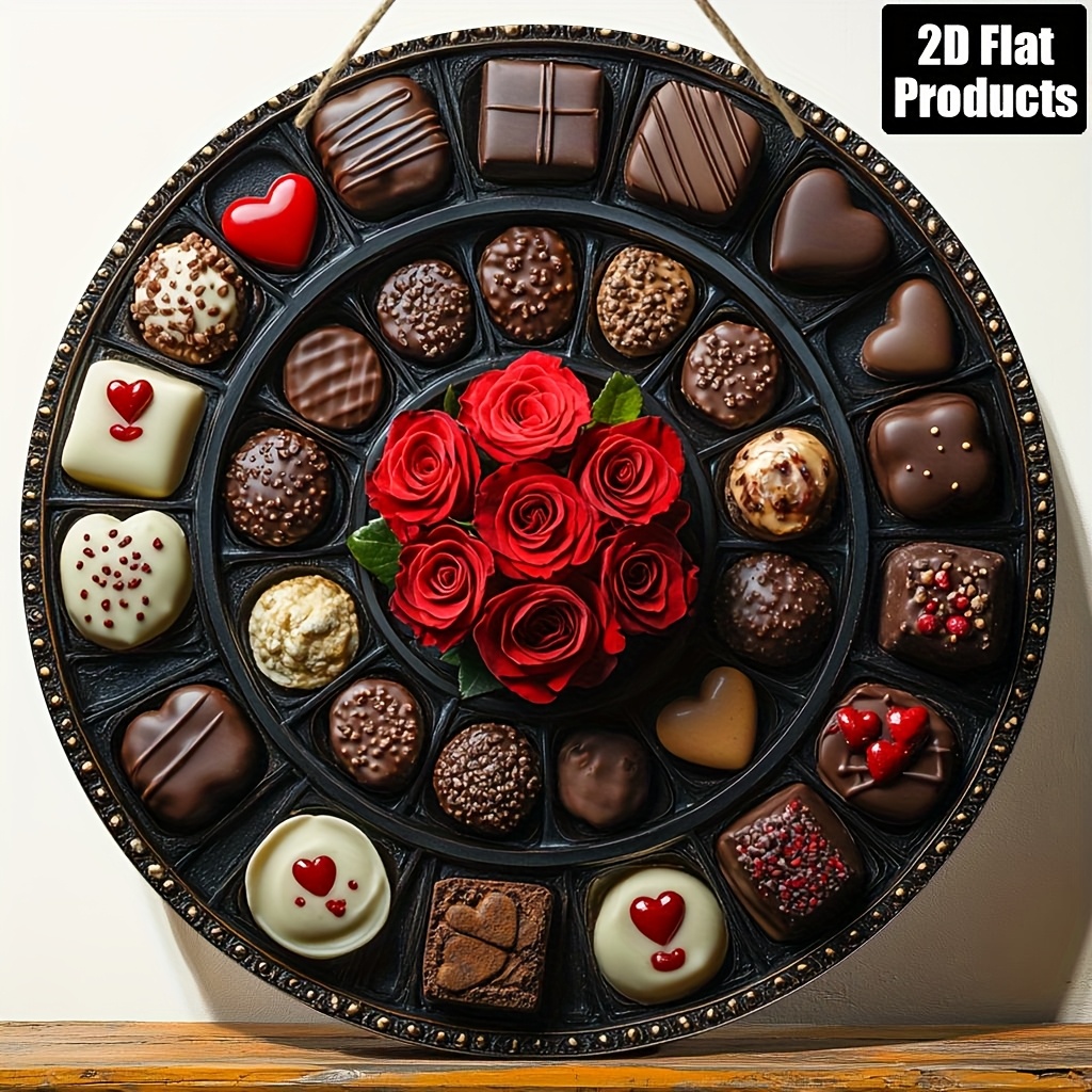 TEMU 2d Flat, 1pc Bohemian Vintage Chocolate-themed Round Wall - Suitable For Suitable Suitable For Bar Suitable For Office Suitable For Valentine's