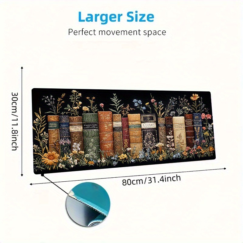TEMU High-end Floral Book_1 Digital Printed Mouse Pad, Large Non-slip Mouse Pad For Gaming Additions, Office Computer Pc, Birthday Gift For Gamers,