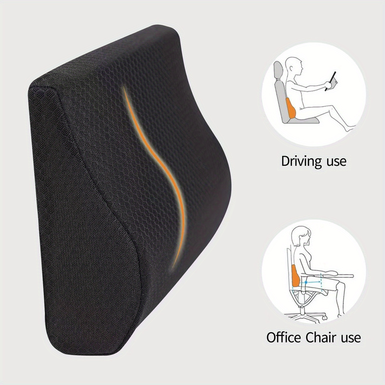 1pc ergonomic lumbar support cushion polyester knit fabric chair back pillow machine washable black chair cushion pad Product details 0