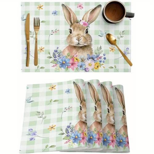 item picture easter placemats set of 4 bunny floral placemat for dining tableations linen plaid place mats spring summer flower table mats for kitchen dinner seasonal decor 12 18 inch