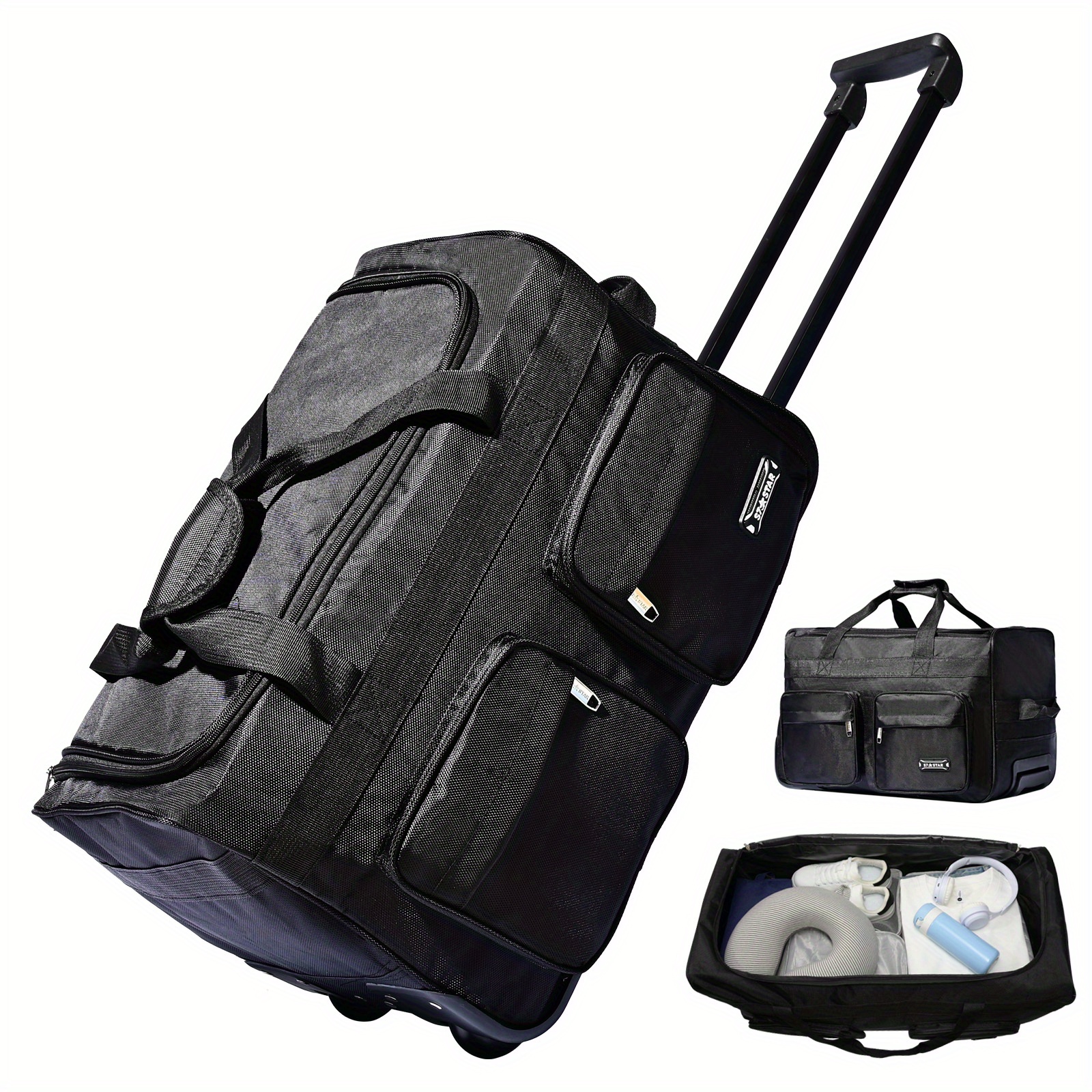E-shop Die erste Wahl für Familienreisen! Schwarze, mehrfach verstellbare Gepäcktasche mit Rollen, ziehbar und , praktisch und multifunktional, Freut