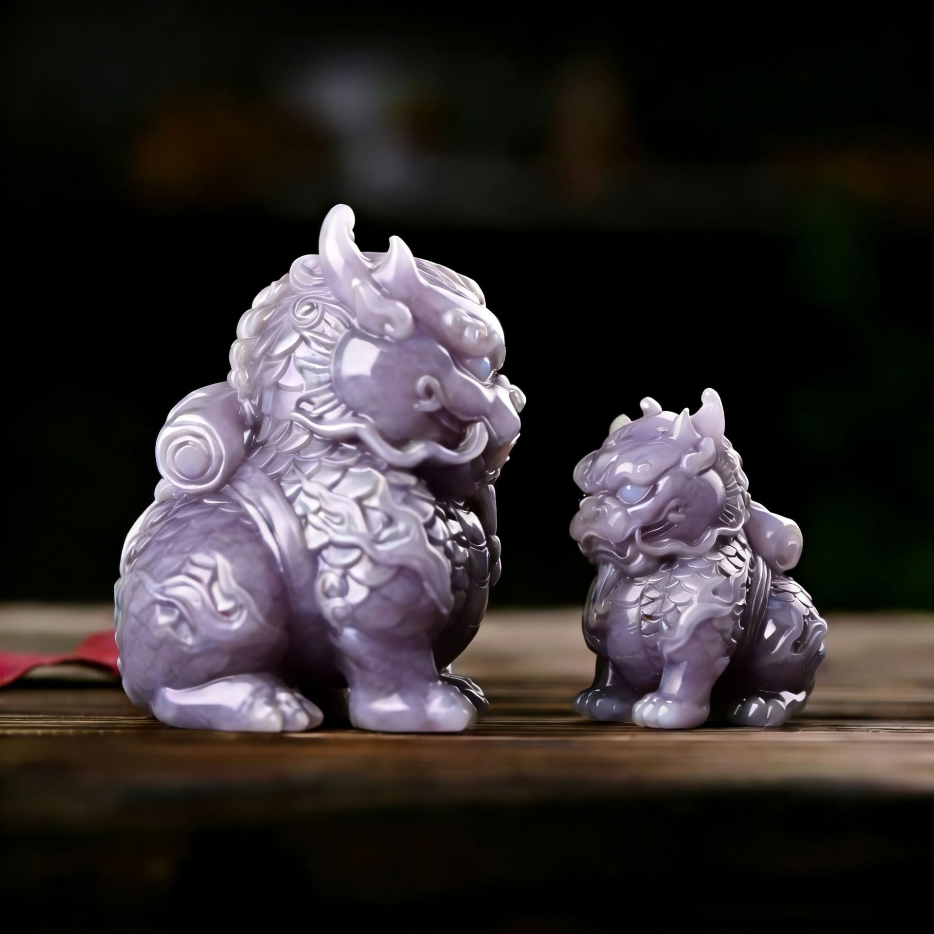 A Pair Of Purple Jade Figurines(large And Small), Desk Decorations For Attracting Wealth And , A High-quality Gift For , Suitable For Garden, Terrace, Or Outdoor Use, Made Of Resin.