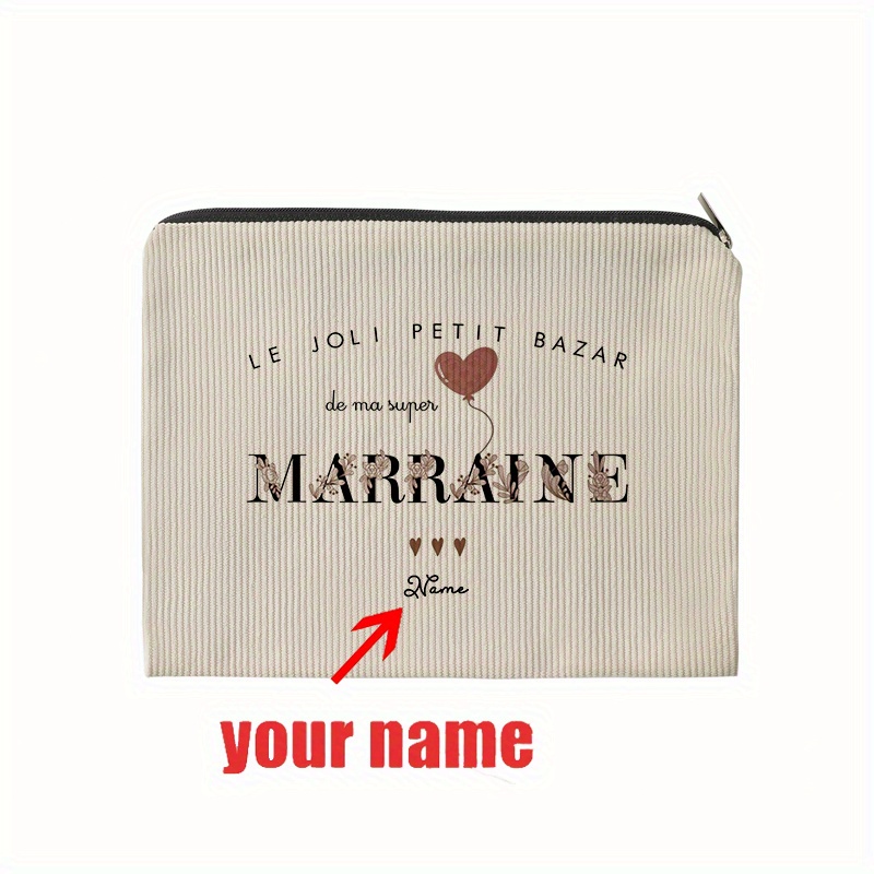 TEMU 1pc Personnalisé avec Nom Massaine Passain Cœur Trousse de Maquillage en Velours à Fermeture Éclair, Léger et Multifonctionnel Sac de Rangement
