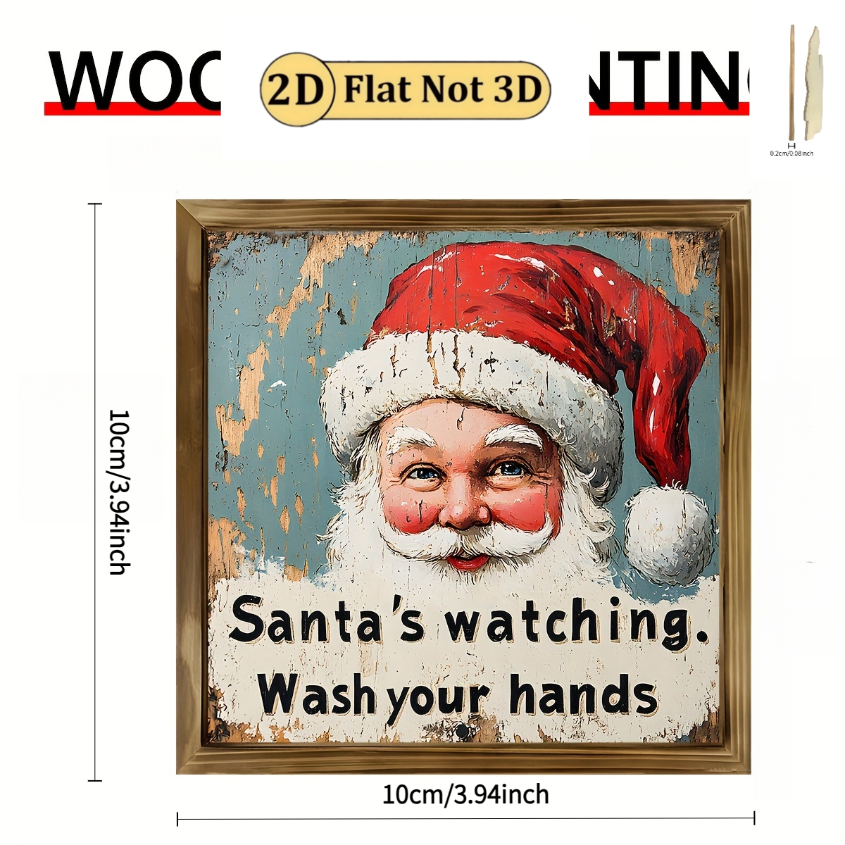 TEMU 2D-Flach, . 2D-flaches, holzgeschnitztes, bezauberndes rustikales Weihnachtsmann-Schild – Dekorative Wandkunst für Zuhause und Badezimmer,