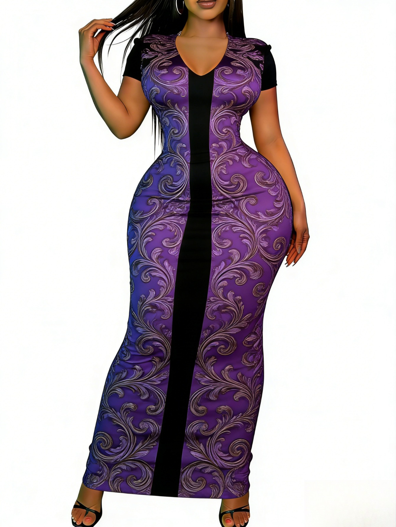 elegant black and purple dress sold on Temu United States