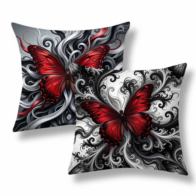 TEMU 2pcs Modern Throw Pillow Covers, Decorative Cushion Cases, And Swirls With Elegant Lines, Black - White - Red Tone. Versatile For Living Room,