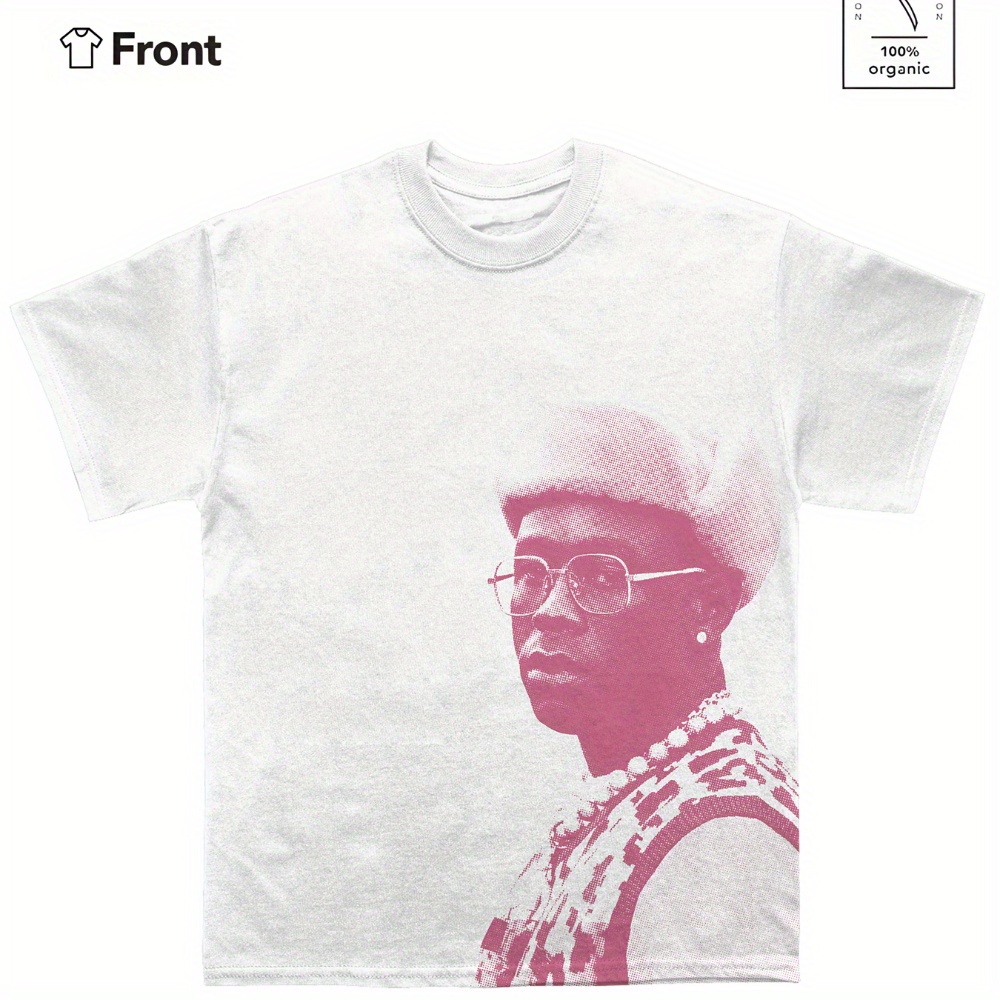 Outdoor Adventures, T-Shirt with Tyler Pink Halftone Graphic - Casual Hip-Hop Style, Round Neck, Short Sleeve, Loose Fit, Y2K Streetwear, Machine Washable, Summer Casual Wear|Loose Fit Top|Washed Fabric, Hip Hop T Shirt