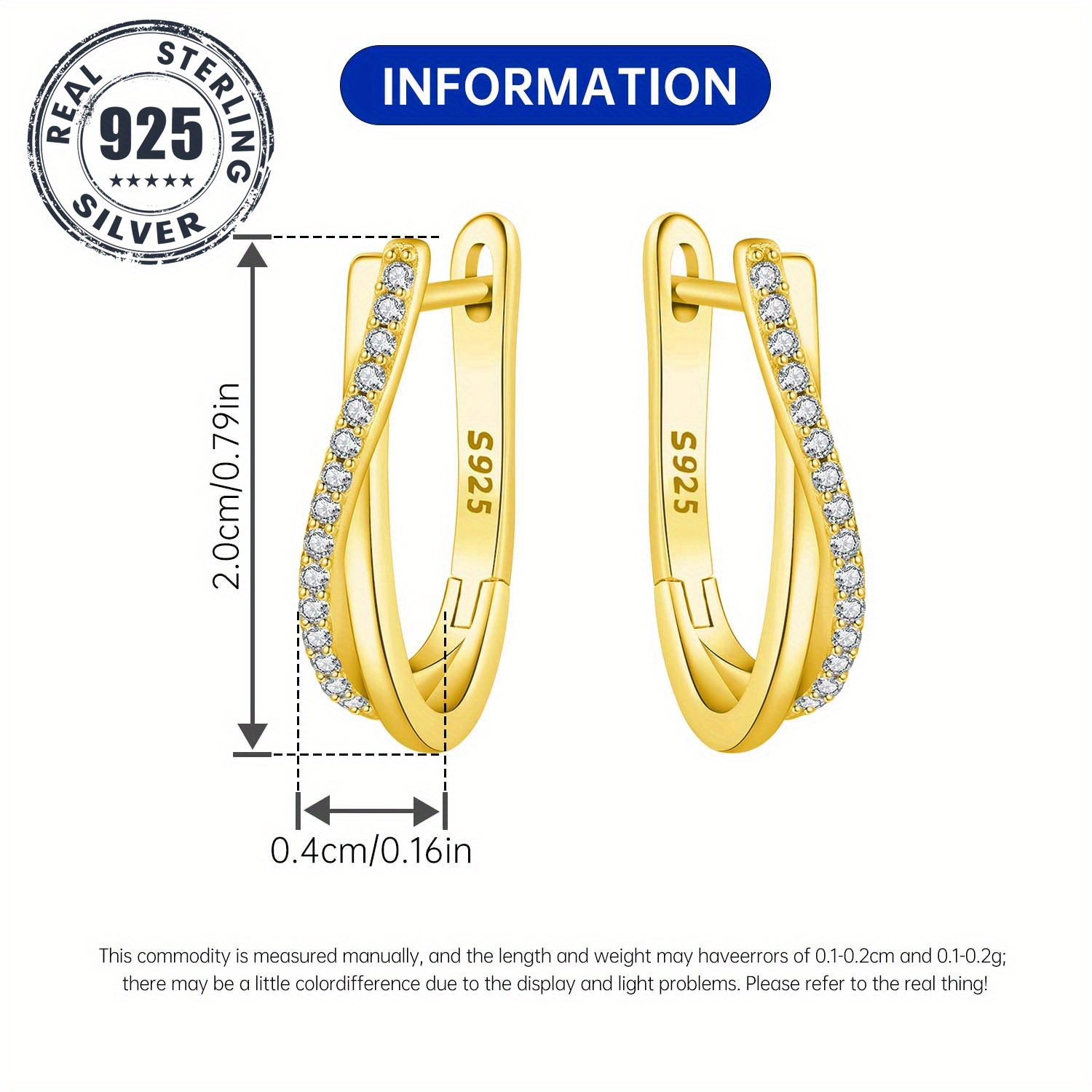1 pair s925 sterling silver 18k golden plated hoop earrings stone inlaid twisted   hypoallergenic elegant luxurious womens jewelry for daily wear gifting high quality zirconia inlay   stylish gift earrings jewelry for Product details 3