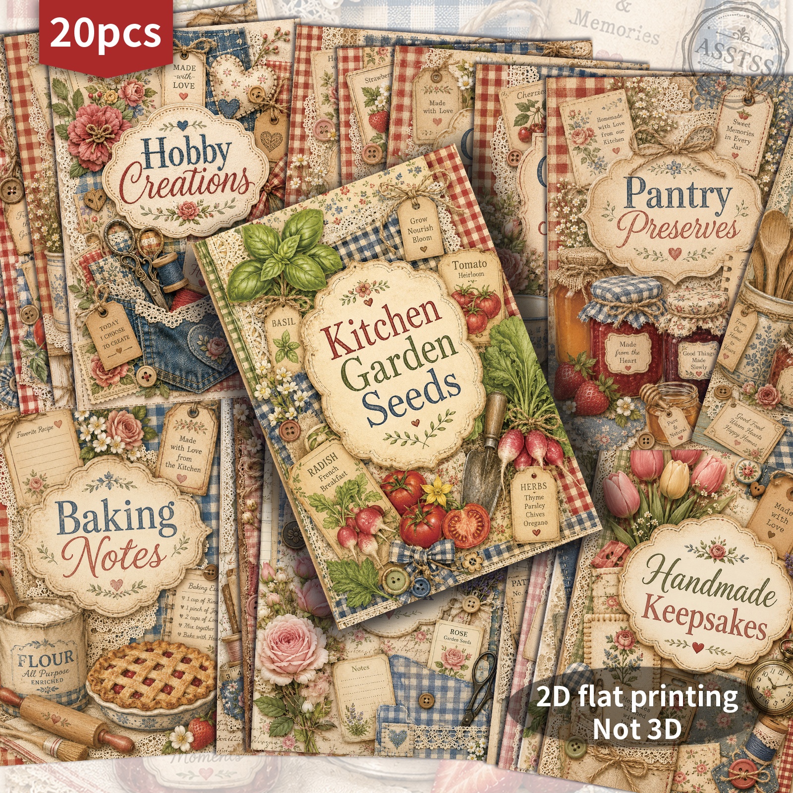 TEMU 20-pack Asstss Vintage 2d Flat Kitchen And Garden Postcards - 4x6 Inches Retro Junk Journal Supplies, Classic Pinup Illustrations Collectible