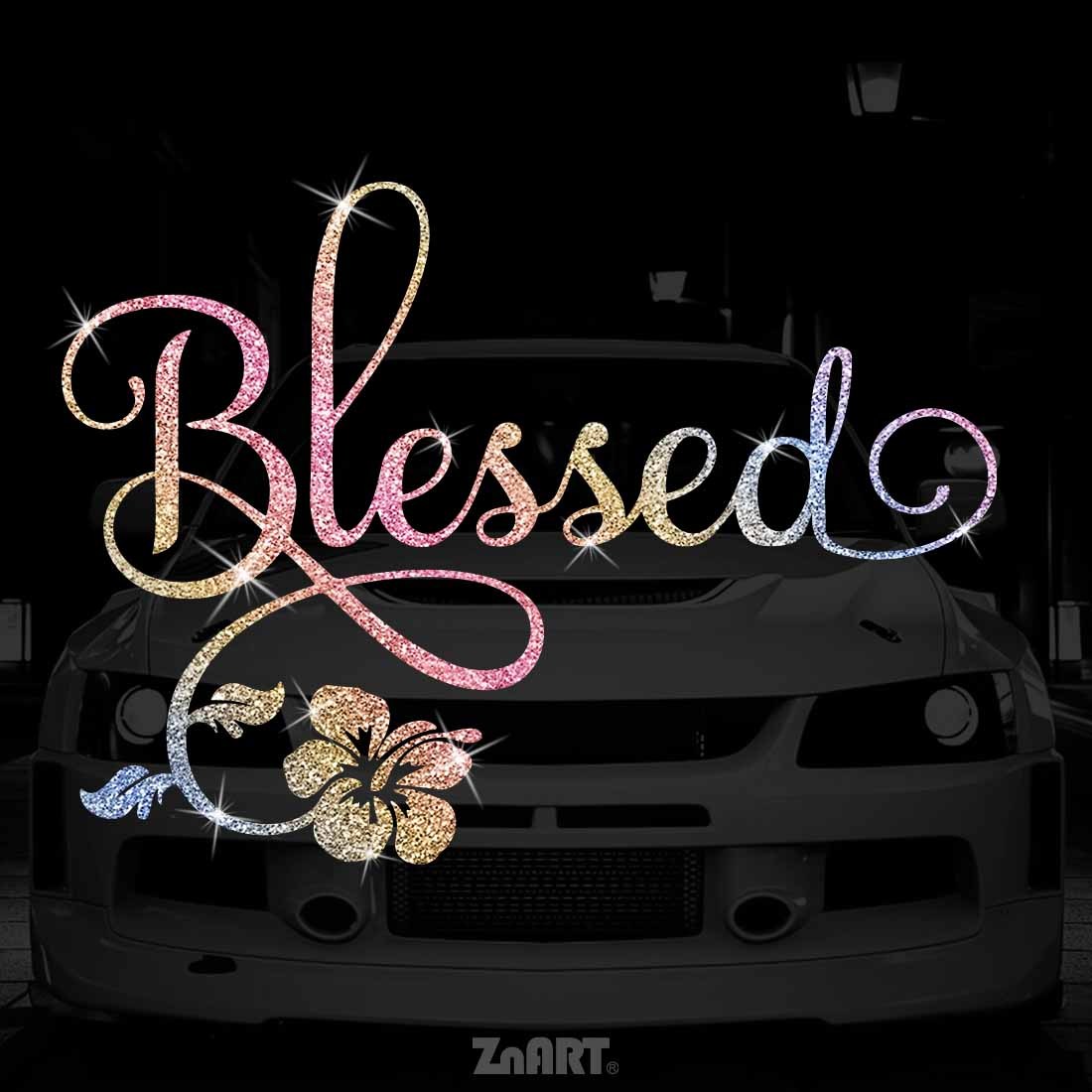 TEMU 2/ 3/ 5/ 10pcs "blessed" & Floral Shape Creative Glittery Vinyl Sticker, Sparkling Decal For Car, Truck, Motorcycle, Notebook, Laptop, Window,