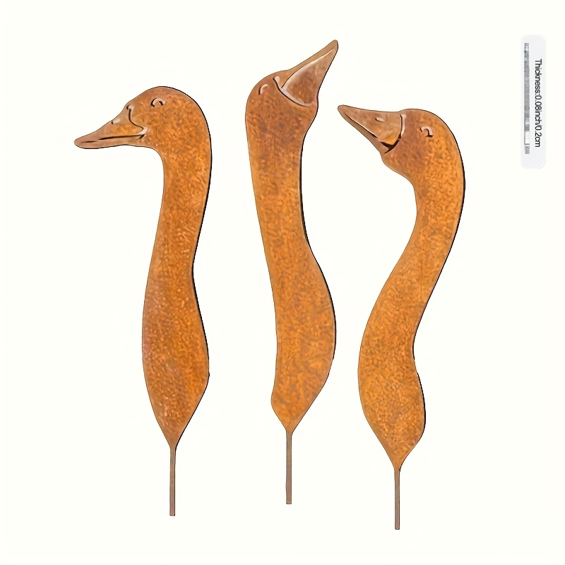 TEMU 2d Flat, [2d Flat] 3pcs Set Of Modern Goose Plant Stakes - Vinyl Suitable For Landscaping With Weathered Finish, Outdoor Garden Decor,