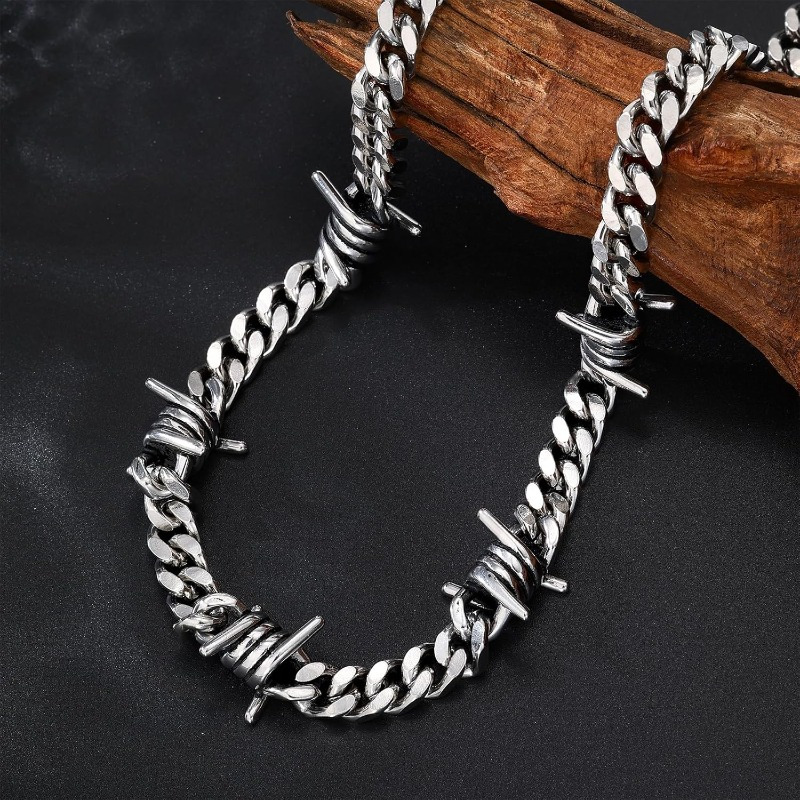 Cuban Link Mens Barbed Wire Necklace Cuban Necklace Barbed Wire