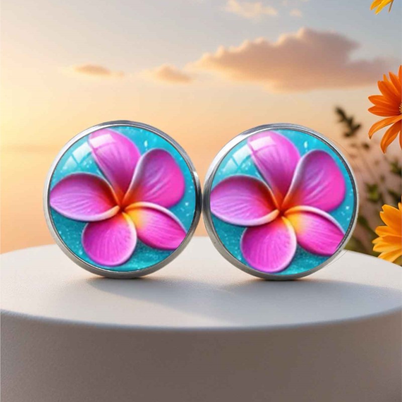 TEMU A Pair Of Romantic And Stylish Pink Frangipani Petal Pattern Earrings, Suitable For Daily Men And Women, Making Them An Ideal Holiday Gift,