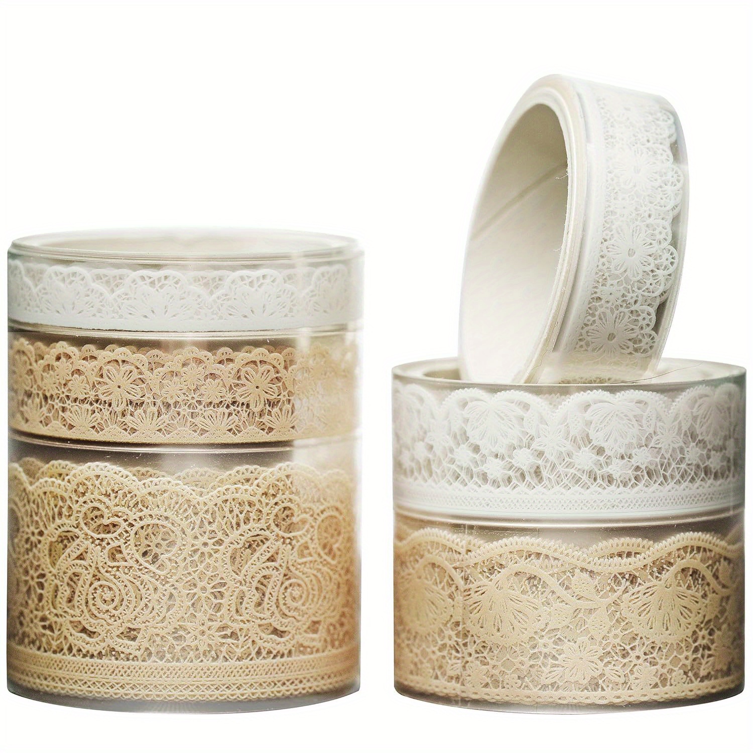 TEMU 6 Rollen Kantpatronnen PET Tape Set - Decoratieve Transparante Plakband met Bloemenmotieven voor DIY, Knutselen, Cadeauverpakking en Journaals