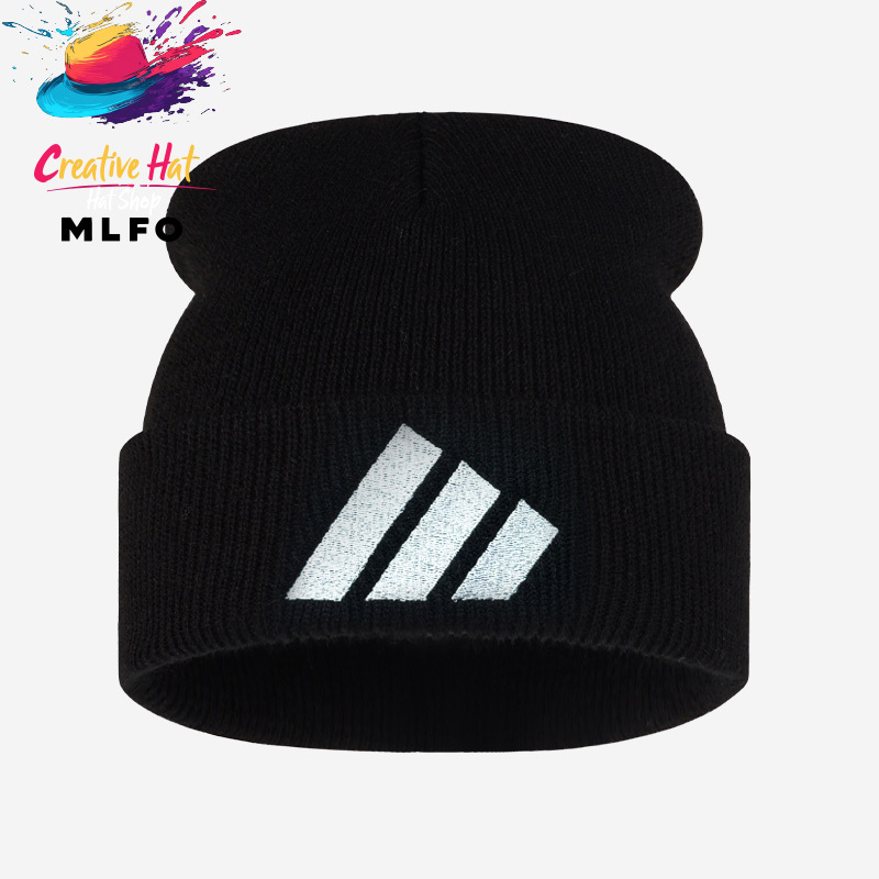 Image of 1pc Mlfo Men' & Women' Stretchy Beanie Hat - Soft Warm Winter With Diagonal Stripe Embroidery, Lightweight Suitable For Outdoor, Casual, Sports, Photo Shoots, Suitable For Streetwear And Gifts