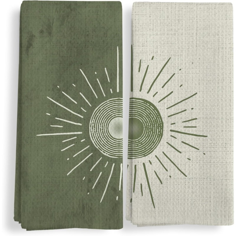 TEMU 2- Towels, Decor, Bohemian Olive Towels, Perfect For Kitchen, Bathroom, Or Couple's Gift, Soft Polyester Fabric, Modern Cartoon Style, Machine