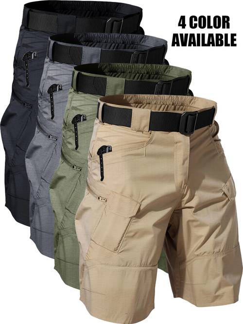 2pcs mens military style cargo shorts with multi durable fabric for hiking work outdoor activities elastic waistband with drawstring no belt included machine washable regular fit spring summer fall casual shorts hiking apparel nonstretch fabric camping gear