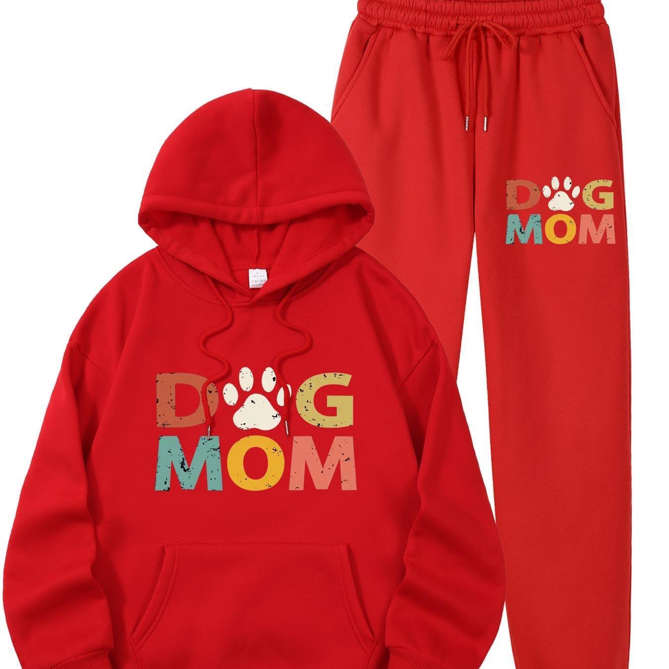 

Chic 'dog Mom' Print Hoodie & Joggers Set - Cozy Polyester, Machine Washable, Women' With Pockets, Long Sleeve, Hoodie Set