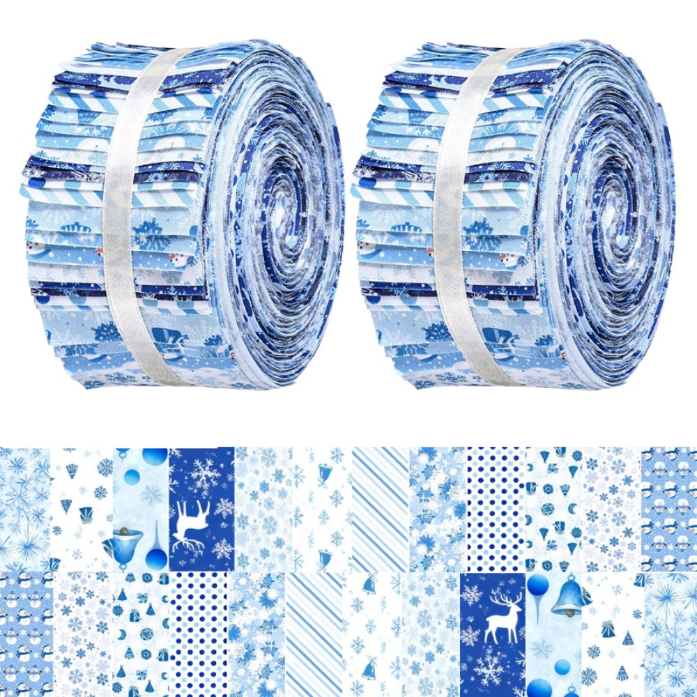 TEMU 40pcs Winter Christmas Snowflake Fabric Strips - Pre-cut Snowflakes & Reindeer With Snowman - Hand-sewn Diy Quilting Material, Craft Bundles For