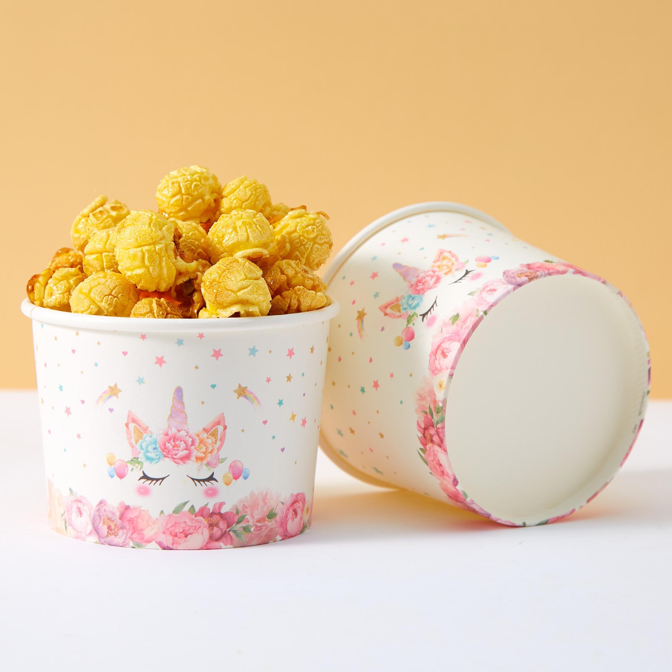 Image of 10/25 Disposable Solid Color Paper Bowls, Flower Unicorn Paper Bowls, Snack Boxes, Single-use Tableware For Birthday Parties, Family Gatherings, Picnics, Restaurants, And Takeout