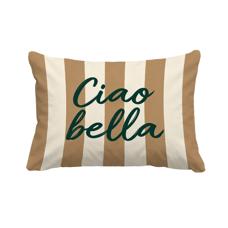 TEMU 1 pièce Taie d'oreiller italienne " Bella" à rayures et blanches 2D plate, décoration style Ins pour coussin de canapé de salon, 30*50cm.