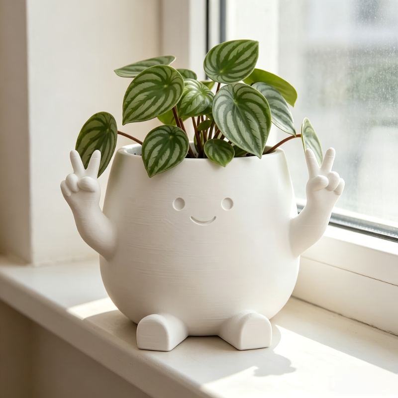 TEMU 1pc 3d Printed Cartoon Rock Style Planter, Flower Pot, Premium Plastic Material, Cute Character Design, For , Succulents, And More, Pen Holder,