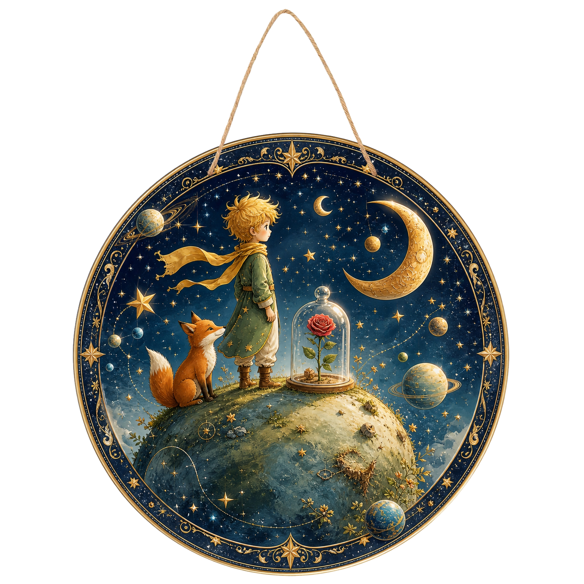 TEMU Plat 2D, Produit : Décoration Murale Ronde Plate 2D Le – Motif Nuit Étoilée Vintage, Décoration Rustique , Parfait pour