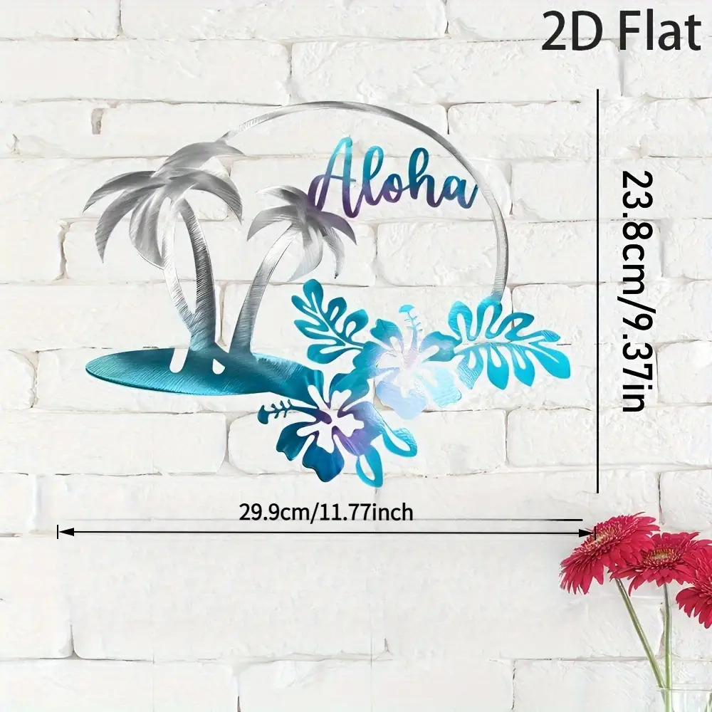 TEMU Décoration murale plate 2D, 2D plate, un palmier à noix en acrylique plat 2D - Design de palmier tropical avec "Aloha", matériau plastique