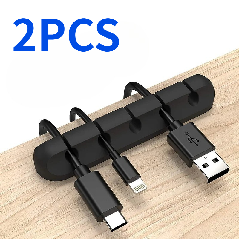 TEMU 2pcs Heavy-duty Cable Organizer Clips | Multiple Slots, Non-slip Base, Compatible With Usb-c, Lightning, Hdtv, Ethernet Cables - Space-saving, ,