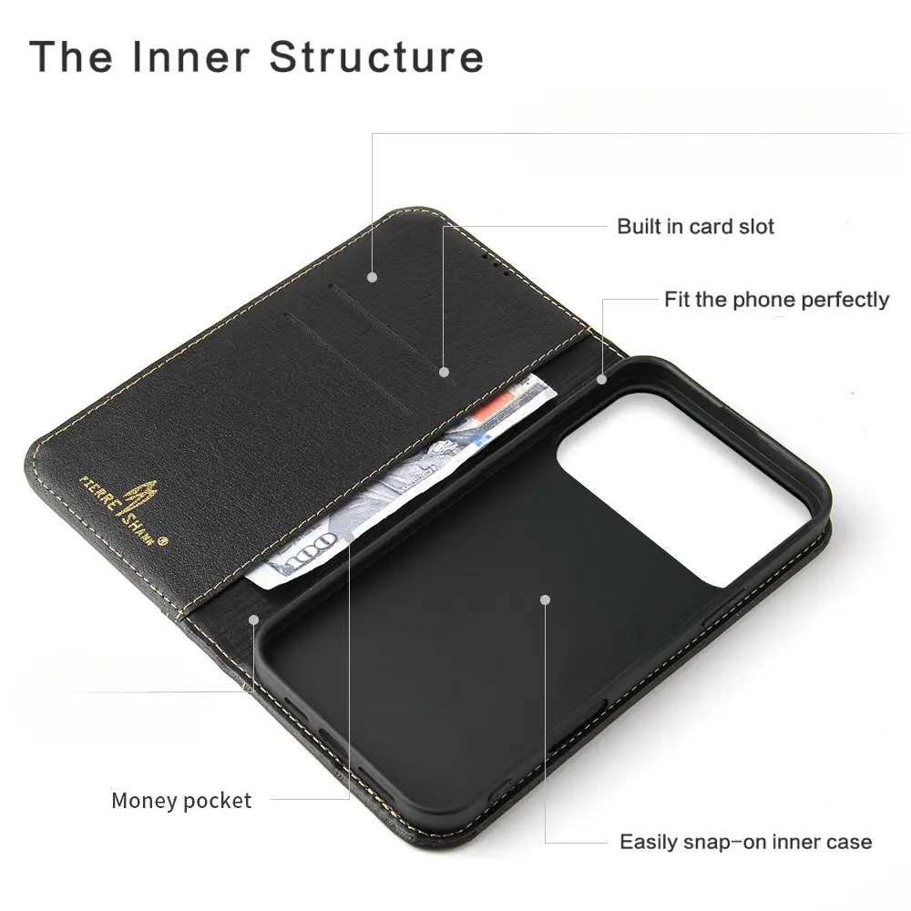 Phone Case - Genuine Leather Wallet-Style Phone Case, Compatible with for Iphone 17 Pro Max/17 Pro/16 Pro