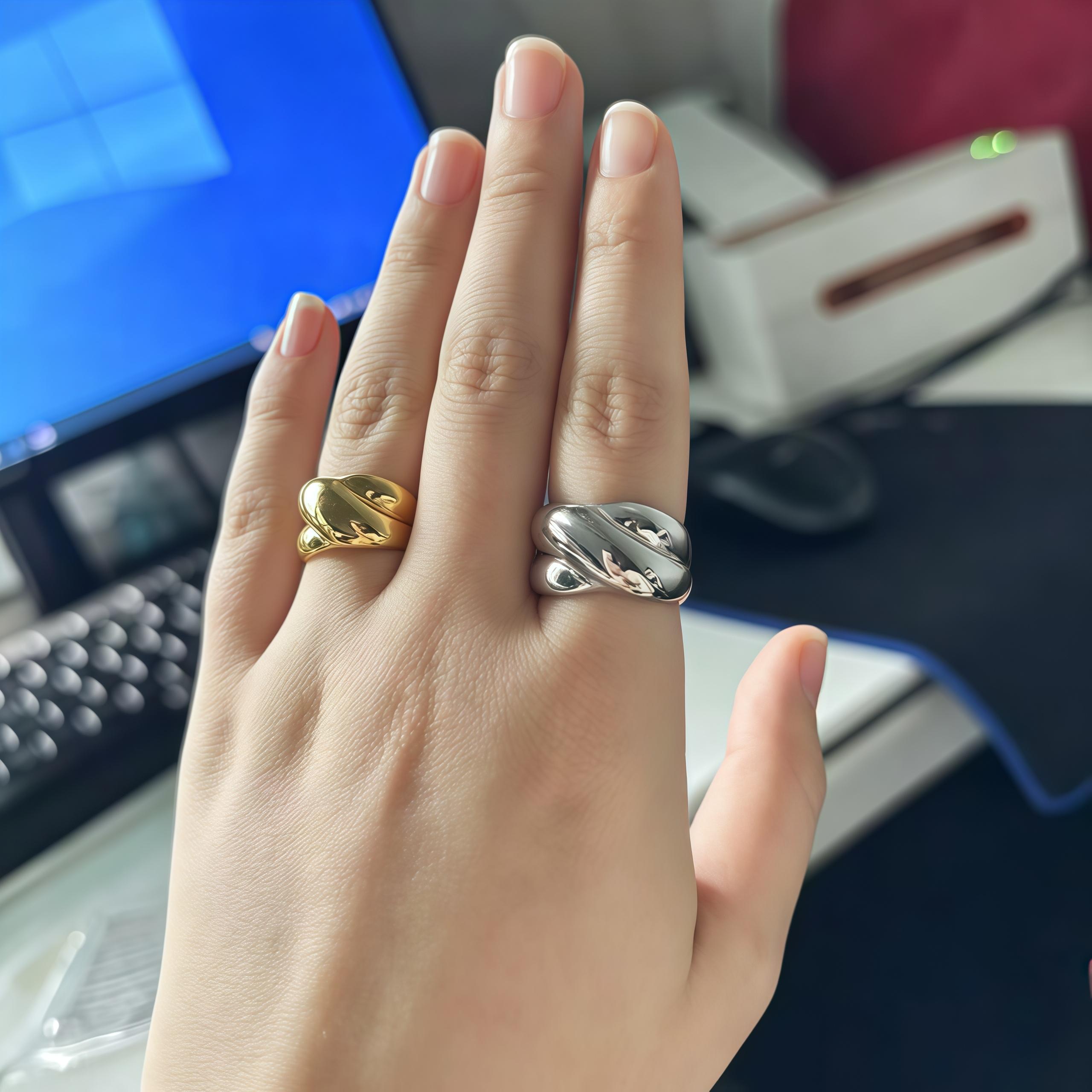Women's French-Style Irregular Stainless Steel Ring, Elegant Design