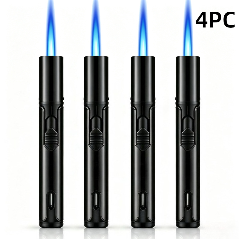 TEMU (without Built-in Butane Gas) 4pcs Windproof Torch Lighters, Outdoor Butane Lighters, Adjustable Jet Flame Lighter, Long Straight Jet Lighter