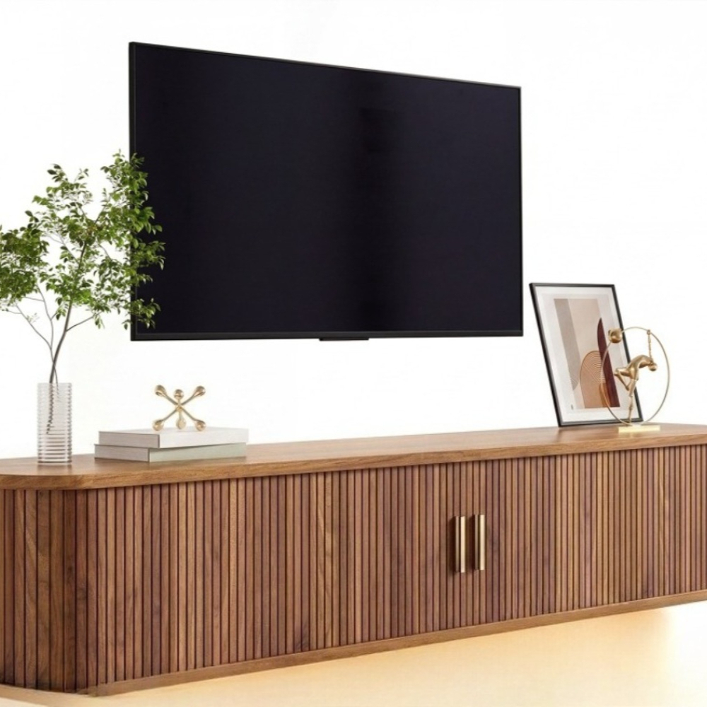 Wall-mounted Tv Board, A Tv Cabinet With A Vertical Fluted Front, A Cabinet Body, Suitable For Living Rooms, White