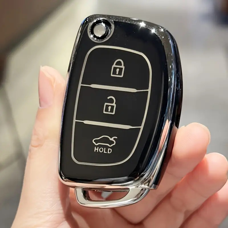 Suitable for Hyundai i10, i20, i40, iX35, Santa Fe Flip Key Case - Three-Button Lock/Unlock/Trunk Release, Anti-Theft Durable TPU Protective Shell with Scratch and Dust Protection, Ergonomically Designed Three-Button Remote Car Key