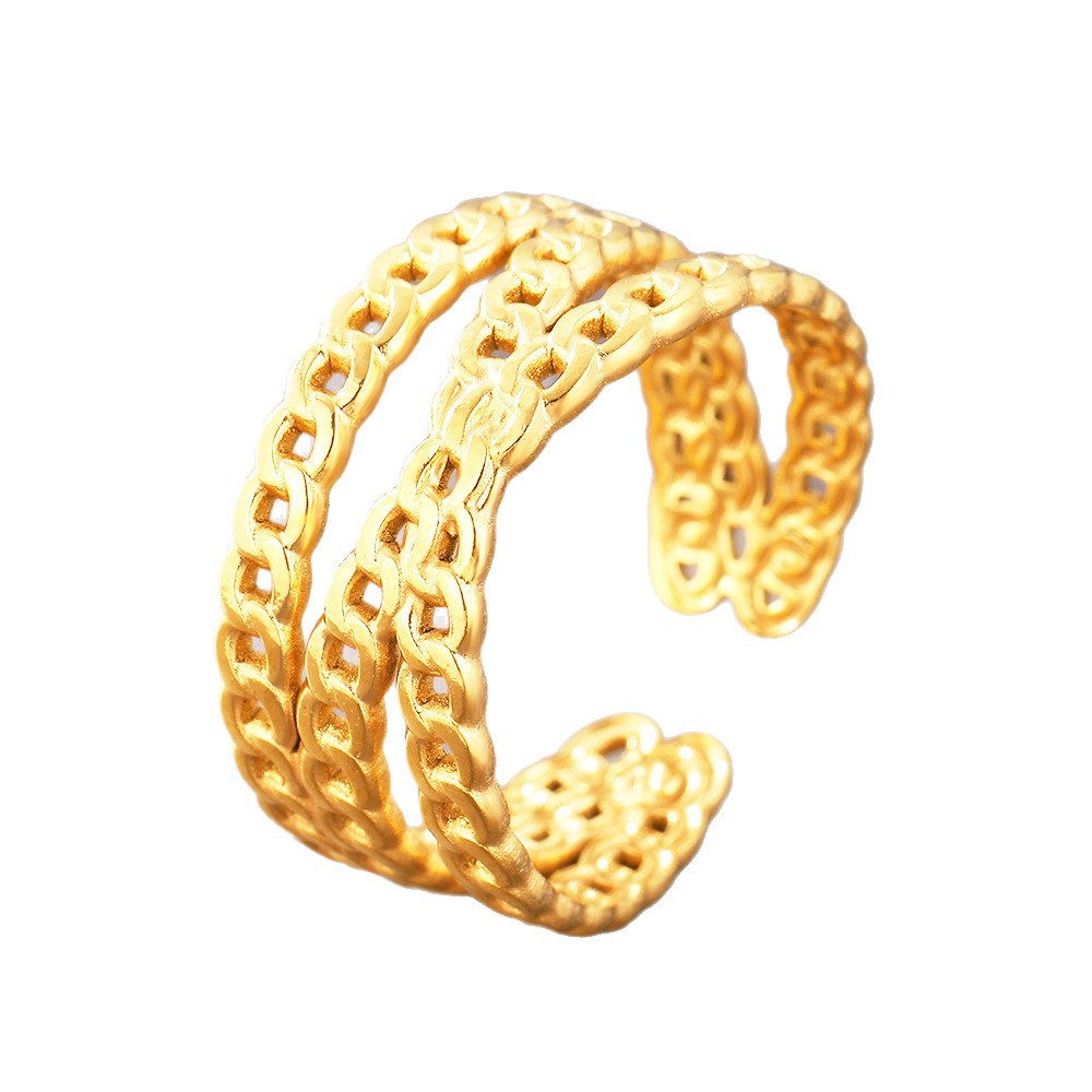 Double-Layer Cuban Chain Link Open Ring