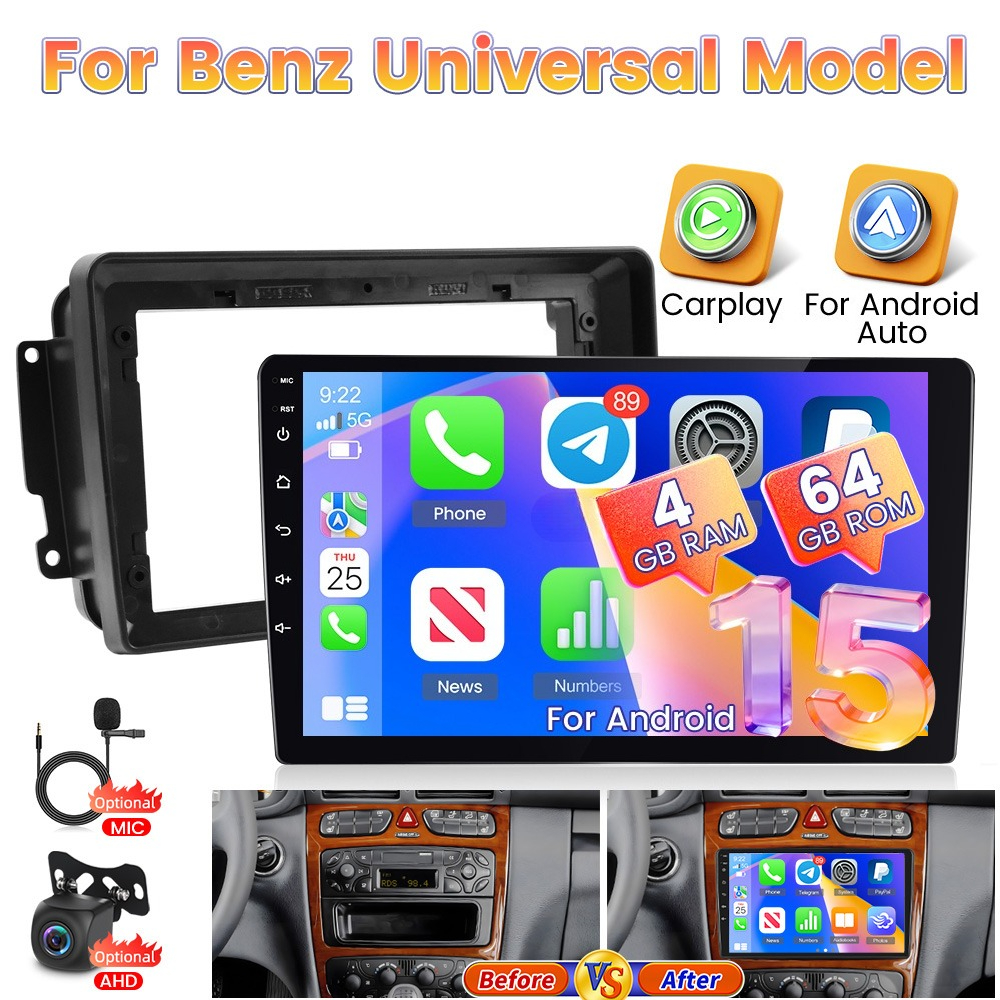 Image of 2 Din Android15 Car Radio For Benz Universal Model For Benz (w203) 2000-2004 For Benz (w209) 2002-2006 For Benz (w463) 1998-2006 For Benz Viano (w639) 2003-2006 For Benz (w