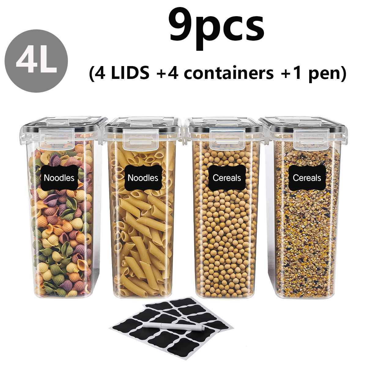Image of 9pcs Sealed Food Storage Containers, Plastic Dry Food Cans, Suitable For Kitchen Storage And Organization Of Grains, Flour And Sugar, Reusable Leak-proof Sealed Cans, Kitchen Storage Accessories.